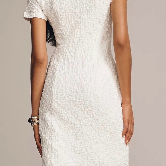 Anthropologie Women Collared Textured Midi Shirt Dress White SZ Small Short Slve - Picture 2 of 13